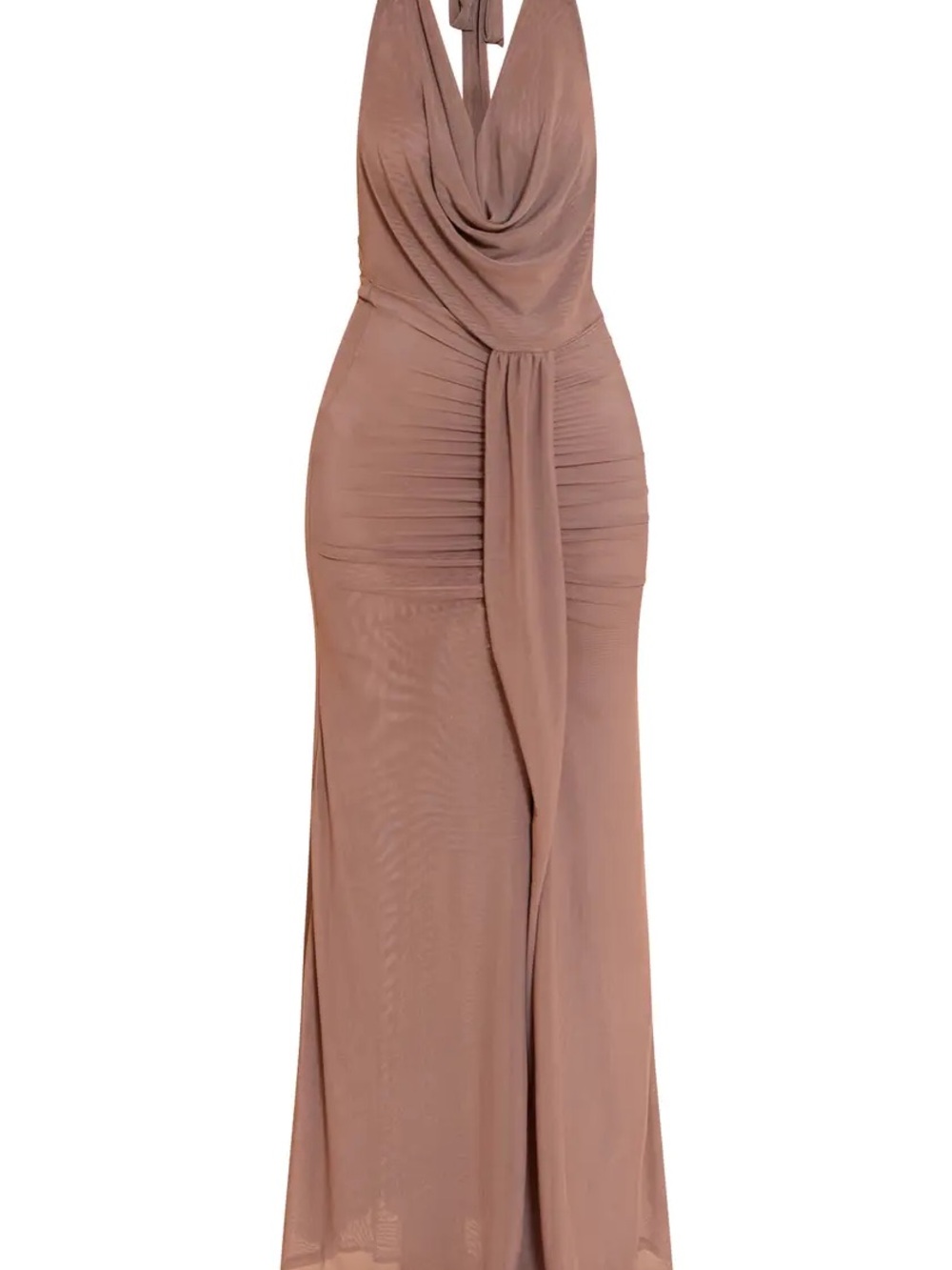 PrettyLittleThing Taupe Draped Halter Maxi Dress - Picture 4 of 5